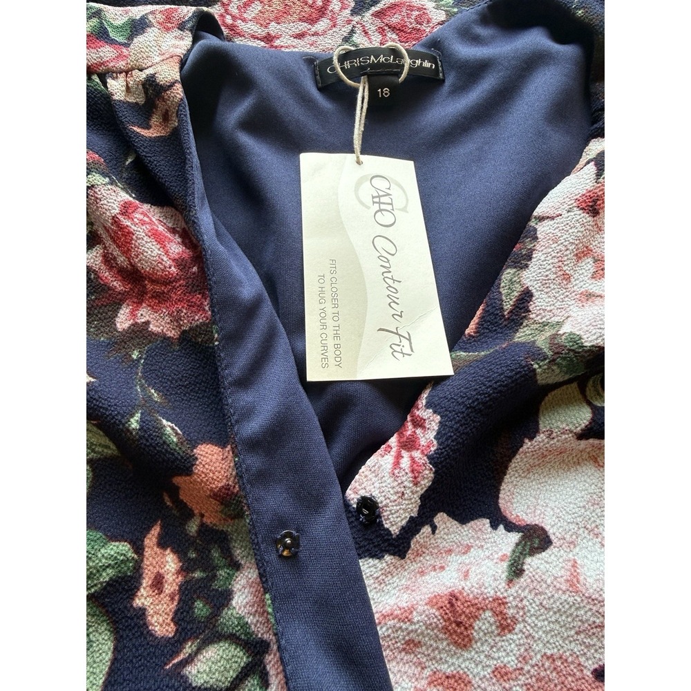 Cato Contour Fit Floral Wrap Dress Women Plus Size 18 NWT Navy Pink Midi Cottage - Picture 7 of 7